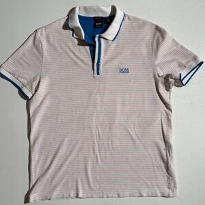Hugo Boss Men's Polo Shirt - White/Blur/Orange with Blue Trim